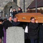 Garrett, Emmet and Paddy Harte carrying the remains of their father Paddy Harte to the graveside at St Eunan's chapel, Raphoe. Photo: Donna El Assaad