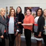 Helen Canning, Siobhan Canning, Orla Martin, Lucia McGinley, Charlene Johal and Louise Friel at Damien McGinley's Exhibition opening at An Grianan Theatre on Friday night. Photo: Donna El Assaad