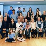 Hugh and Brigid with their sons Kieran, Patrick, Brian and Michael, daughters Mary and Cathy, grandchildren and great grandchildren at their Golden Wedding celebration.