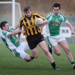 The late Mchel Roarty (right) in action for Gaoth Dobhair at at O'Donnell Park, Letterkenny, in March 2015 with team mate Paul Mulligan (left) and St Eunan's Lee McMonagle.