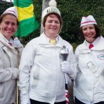 Frances Boyle leader of Dungloe Senior Band with Flag ladies Cathy and Kimmy Gallagher who were visiting from New York and joined the band for the parade. They are past members of the band and enjoyed being part of the band again.