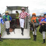 Young jockeys Ben Mulligan, Danny Gilligan, Joey Dunne, Luke Turner and Nina Sinpson at the Horse Racing on Hillsboro Farm, Ramelton on Saturday. Photo: Donna El Assaad